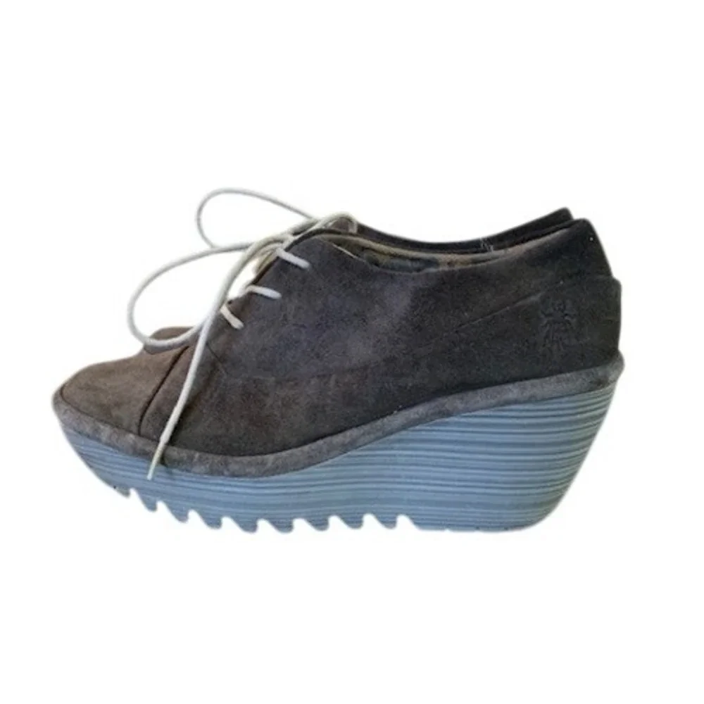 Fly London Brown Suede Wedge Oxford Shoes Womens Gorpcore Boho US 6.5-7 EU 37